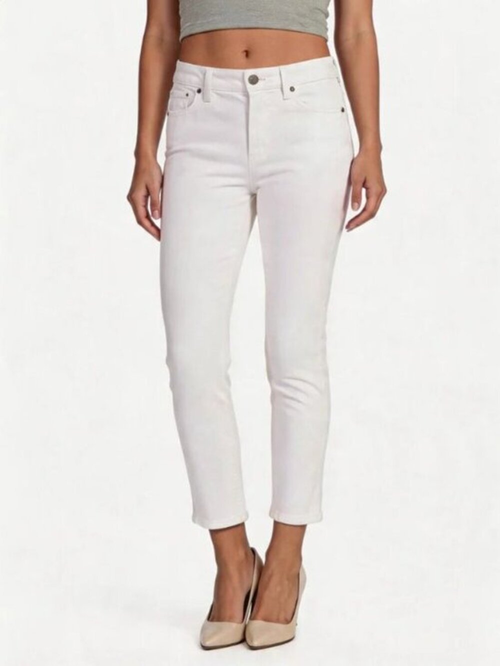 Paige Womens Jacqueline Crop Jeans Stretch Denim in Optic White Size 30